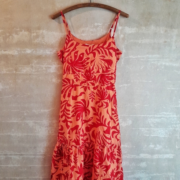 940. bright red & orange Rachel Zoe botanical tiered maxi dress, XS - Picture 1 of 8
